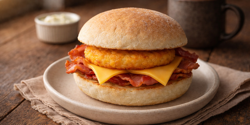 Hot Bacon, Hash Brown and Melted Cheese