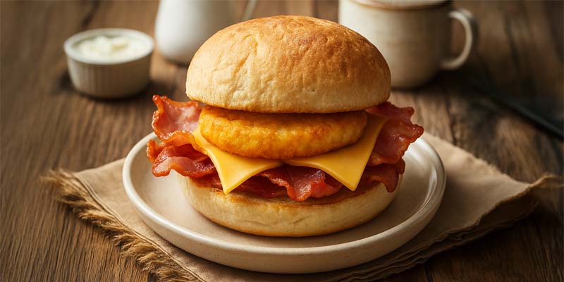 Hot Bacon, Hash Brown and Melted Cheese